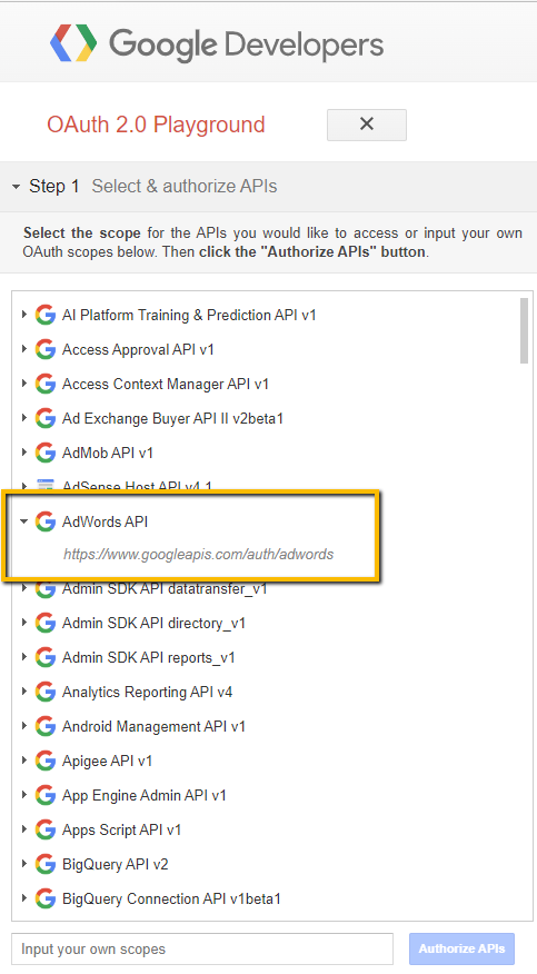 Activations Google API 2