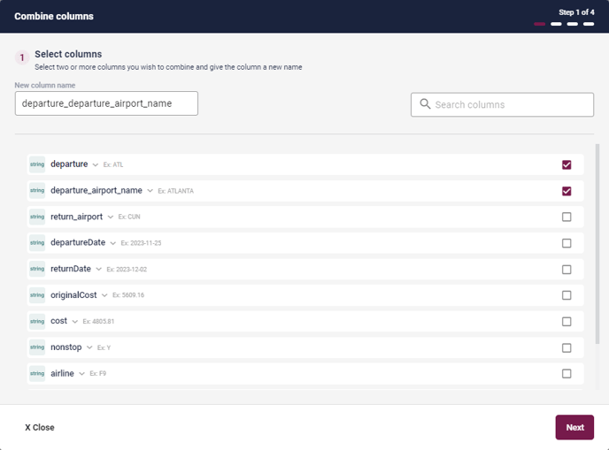 Dataflow Combine Columns